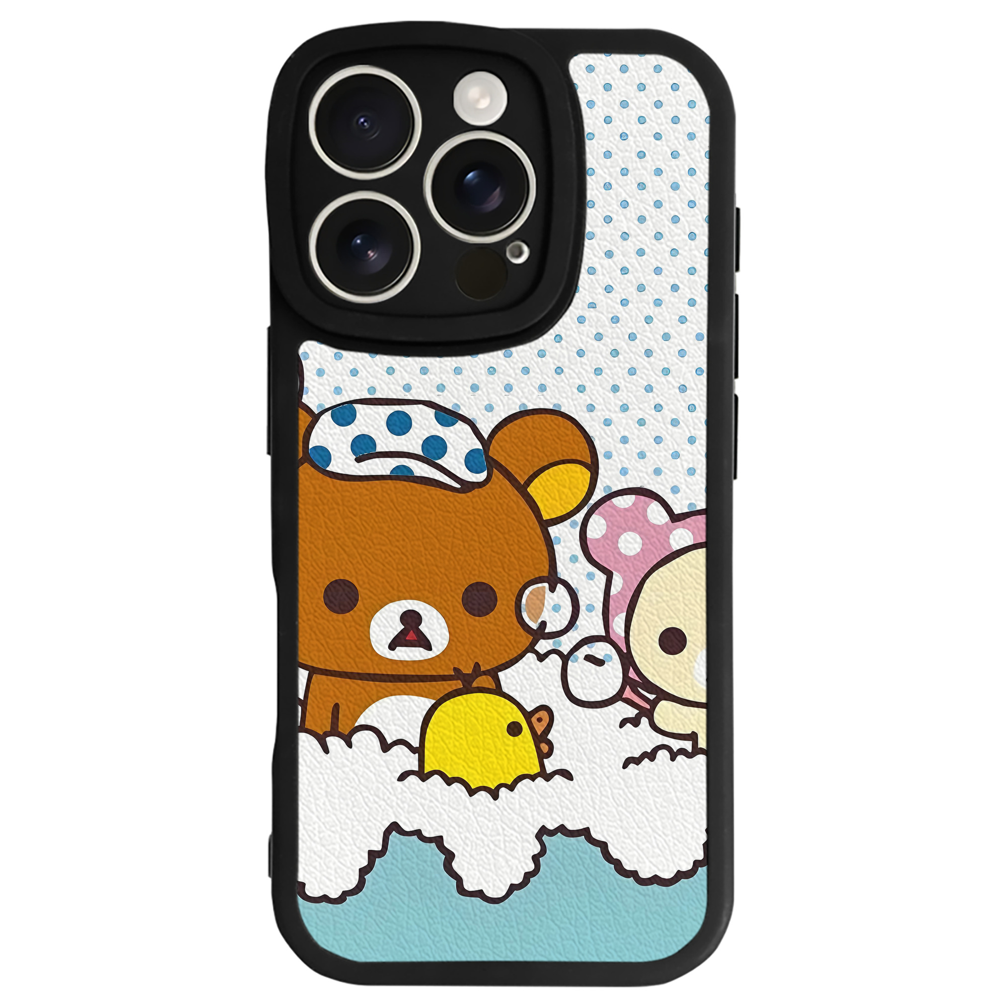 （画像用） リラックマ リラックマ キイロイトリ Rilakkuma Korilakkuma Kiiroitori 【iPhone 16シリーズ対応】シリコンスマホケース（レザー調） 材質：シリコン